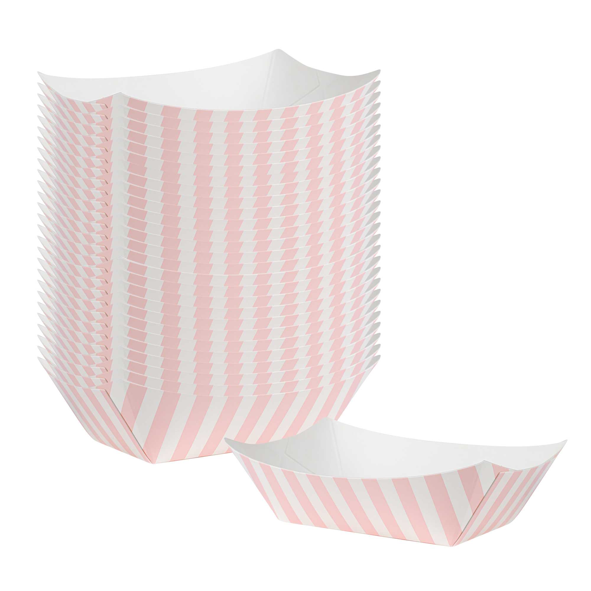 Bio Tek 6 oz Pink and White Stripe Paper #40 Food Tray / Boat - 3 1/4" x 2" x 1 1/2" - 50 count box