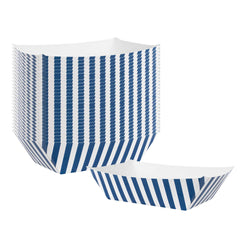 Bio Tek 1/2 lb Blue and White Stripe Paper #50 Food Tray / Boat - 4 1/4