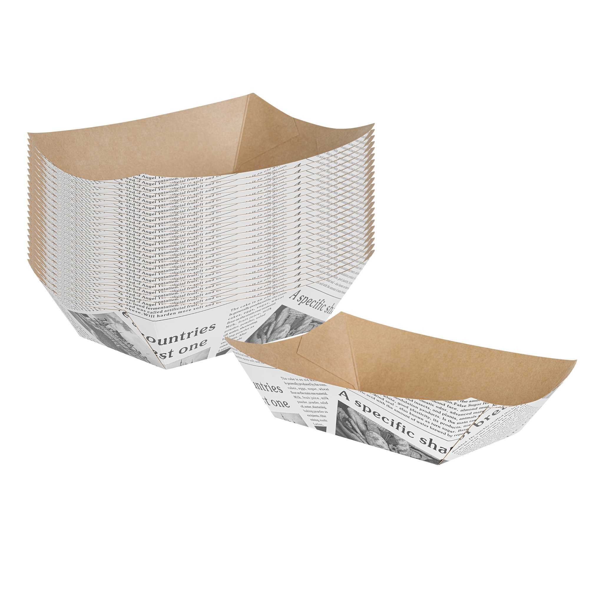 Bio Tek 1 lb Newsprint Paper #100 Food Tray / Boat - 5 1/2" x 3 1/2" x 2" - 200 count box