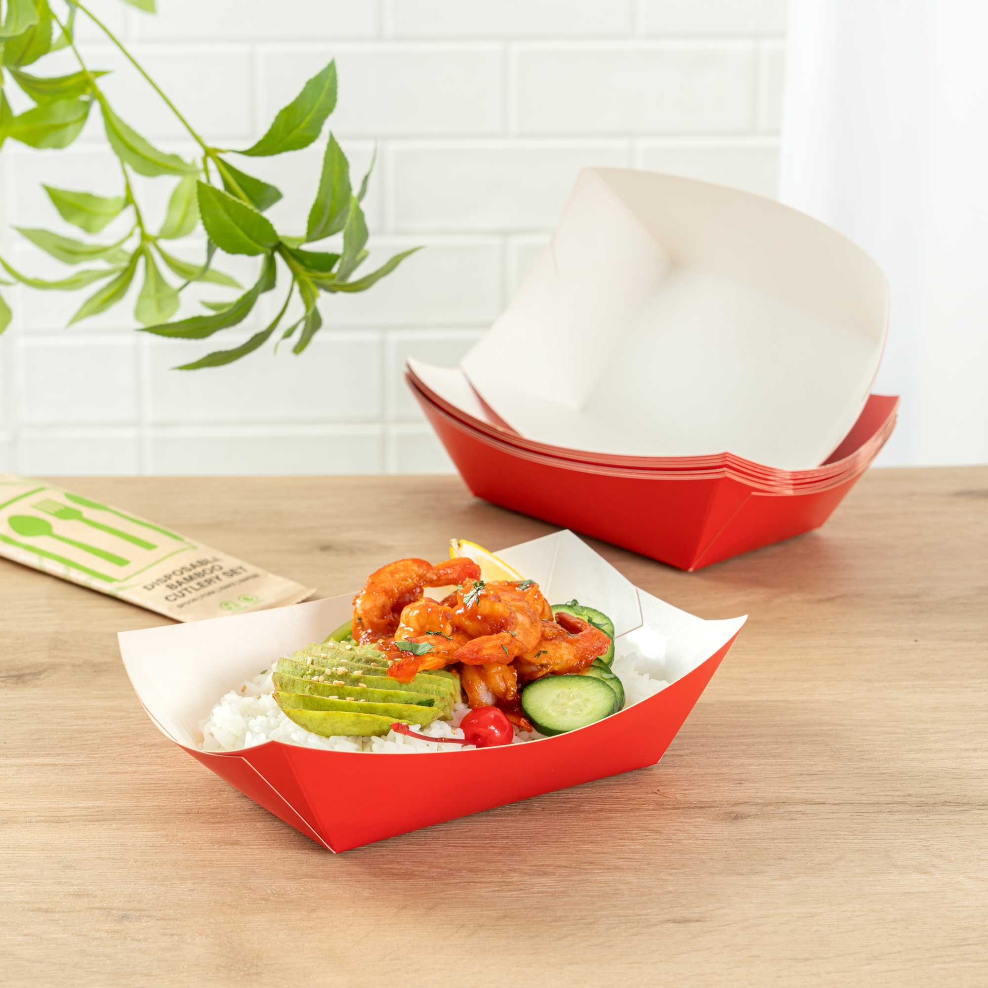Bio Tek 1 lb Red Paper #100 Food Tray / Boat - 8 1/4" x 6" x 2 1/4" - 200 count box