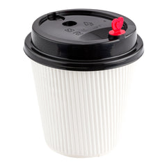 Black Plastic Coffee Cup Lid - Fits 8, 12, 16 and 20 oz, with Red Heart Plug - 500 count box
