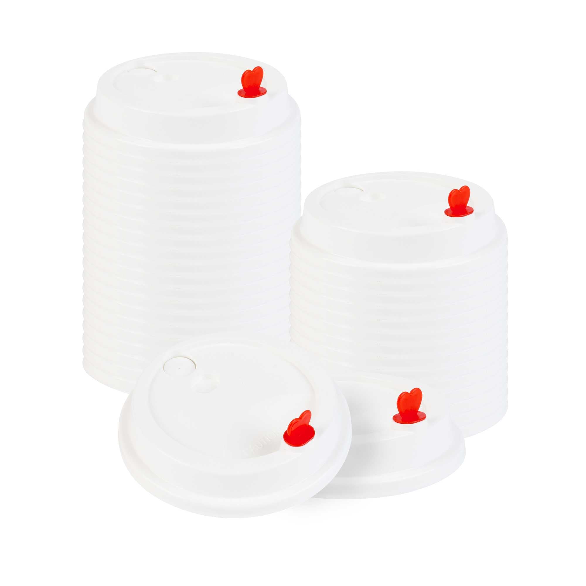 Restpresso White Plastic Coffee Cup Lid - Fits 8, 12, 16 and 20 oz, with Red Heart Plug - 500 count box