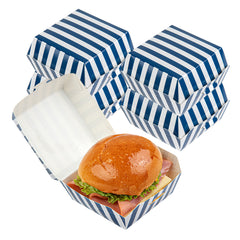 Blue and White Stripe Paper Mini Burger Box - 2 3/4