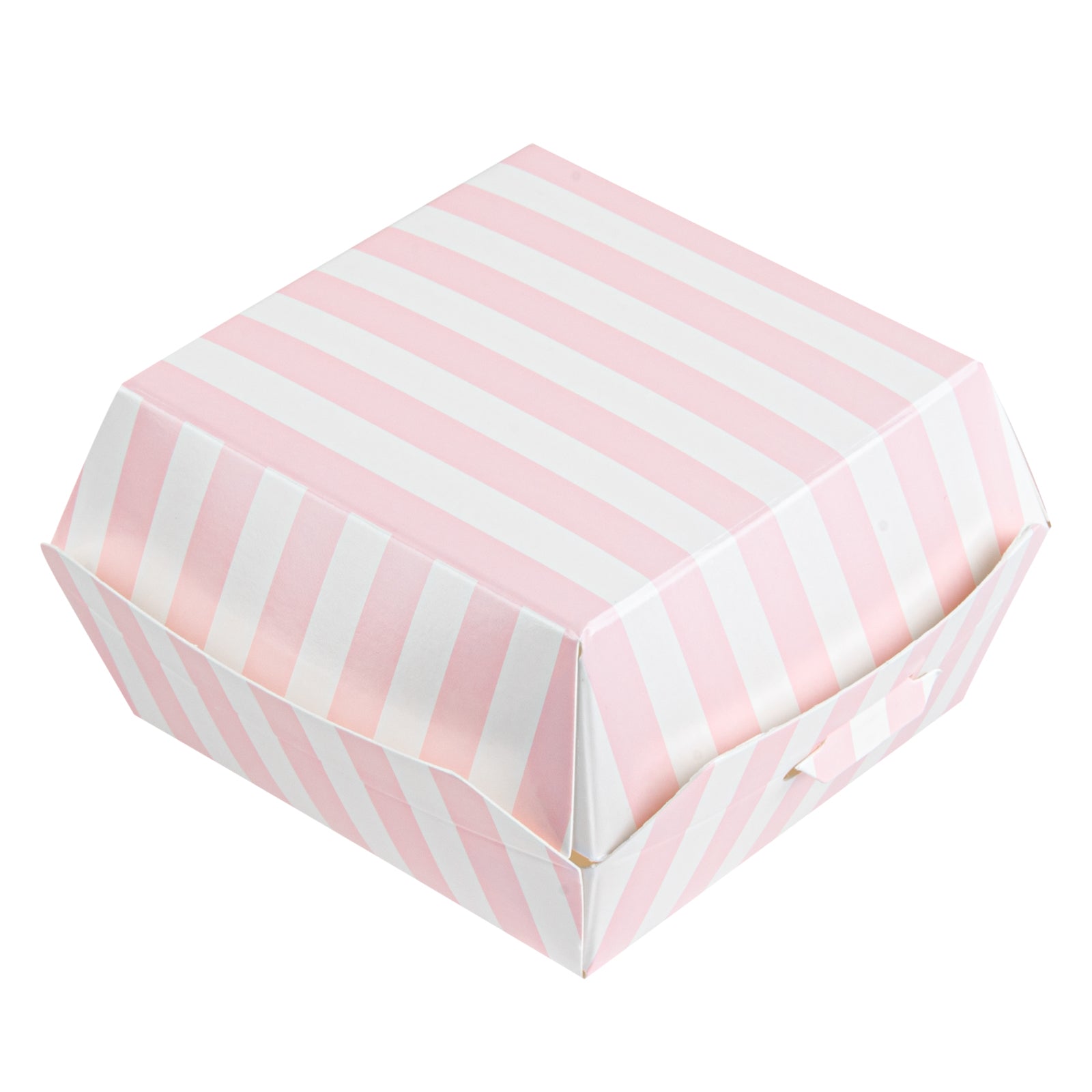 Bio Tek Pink and White Stripe Paper Mini Burger Box - 2 3/4" x 2 3/4" x 2" - 100 count box