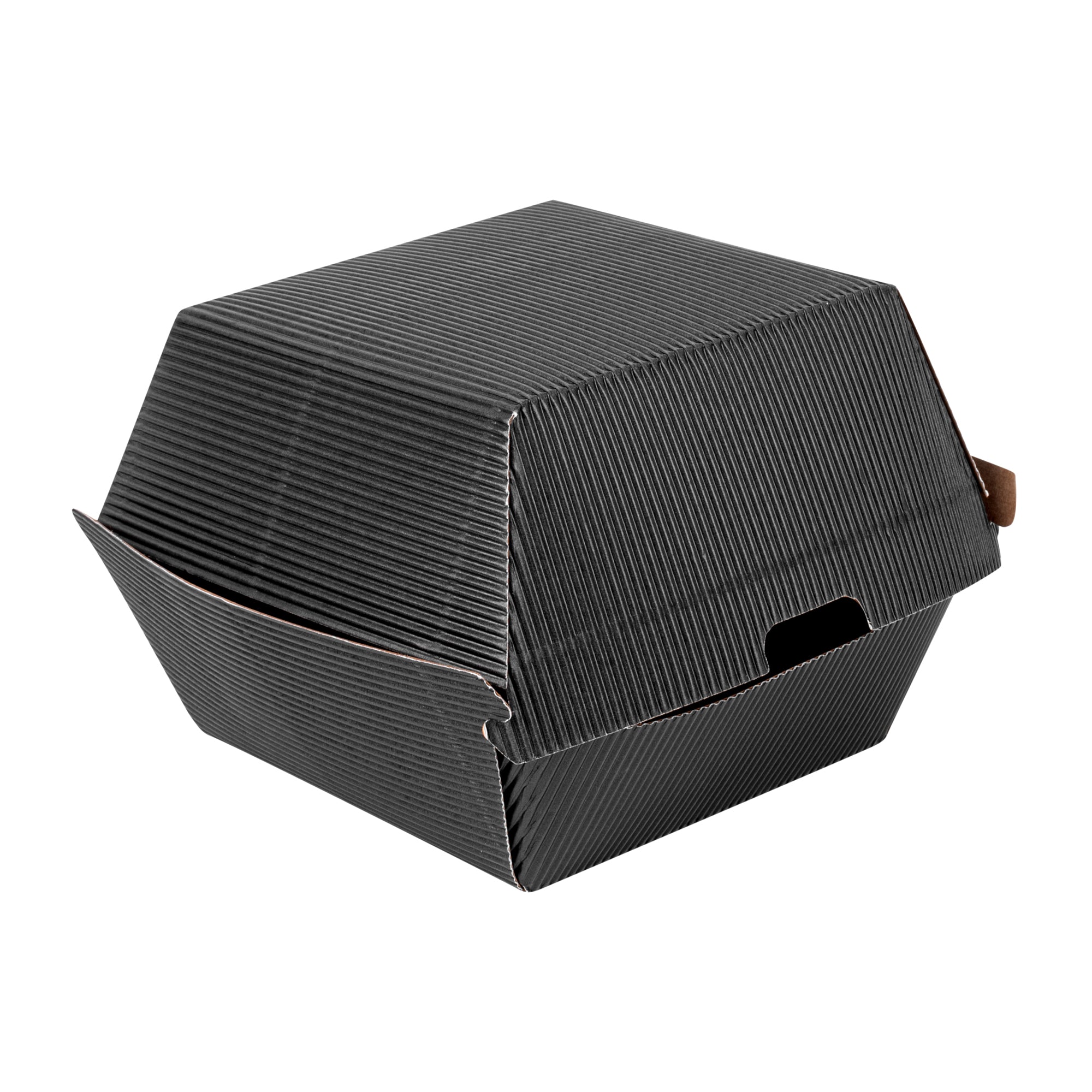 Bio Tek Black Paper Burger Box - Ripple Wall - 4" x 4" x 3 3/4" - 100 count box