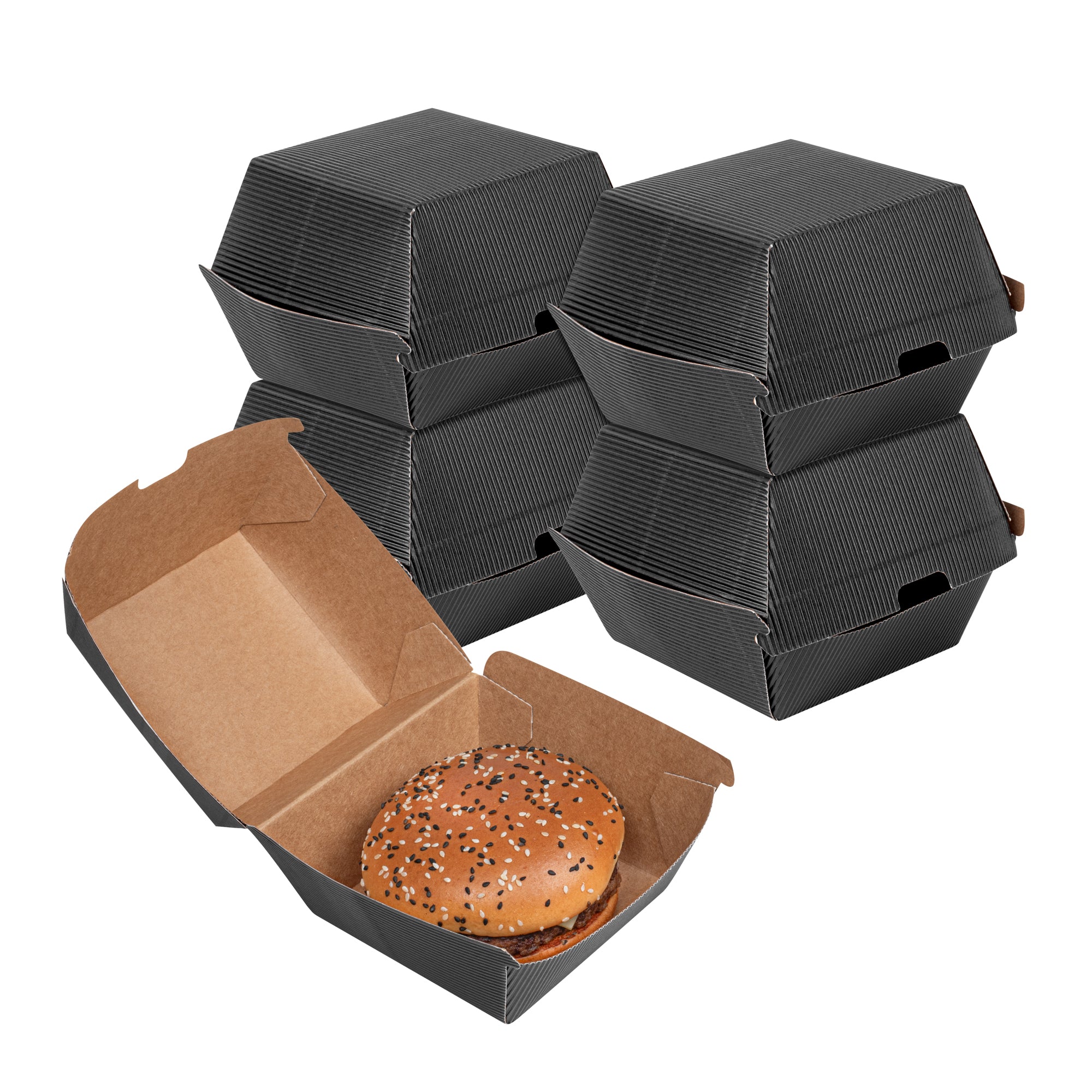 Bio Tek Black Paper Burger Box - Ripple Wall - 4" x 4" x 3 3/4" - 100 count box