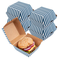 Blue and White Stripe Paper Burger Box - Ripple Wall - 4