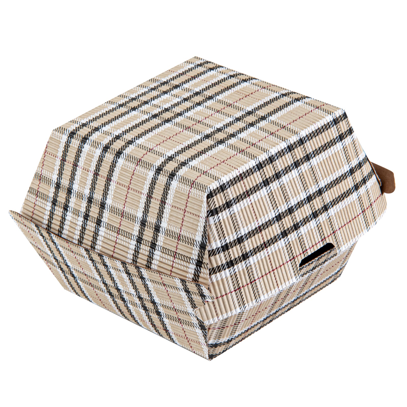Bio Tek Plaid Paper Burger Box - Ripple Wall - 4" x 4" x 3 3/4" - 100 count box