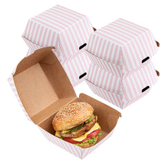 Pink and White Stripe Paper Burger Box - Ripple Wall - 4