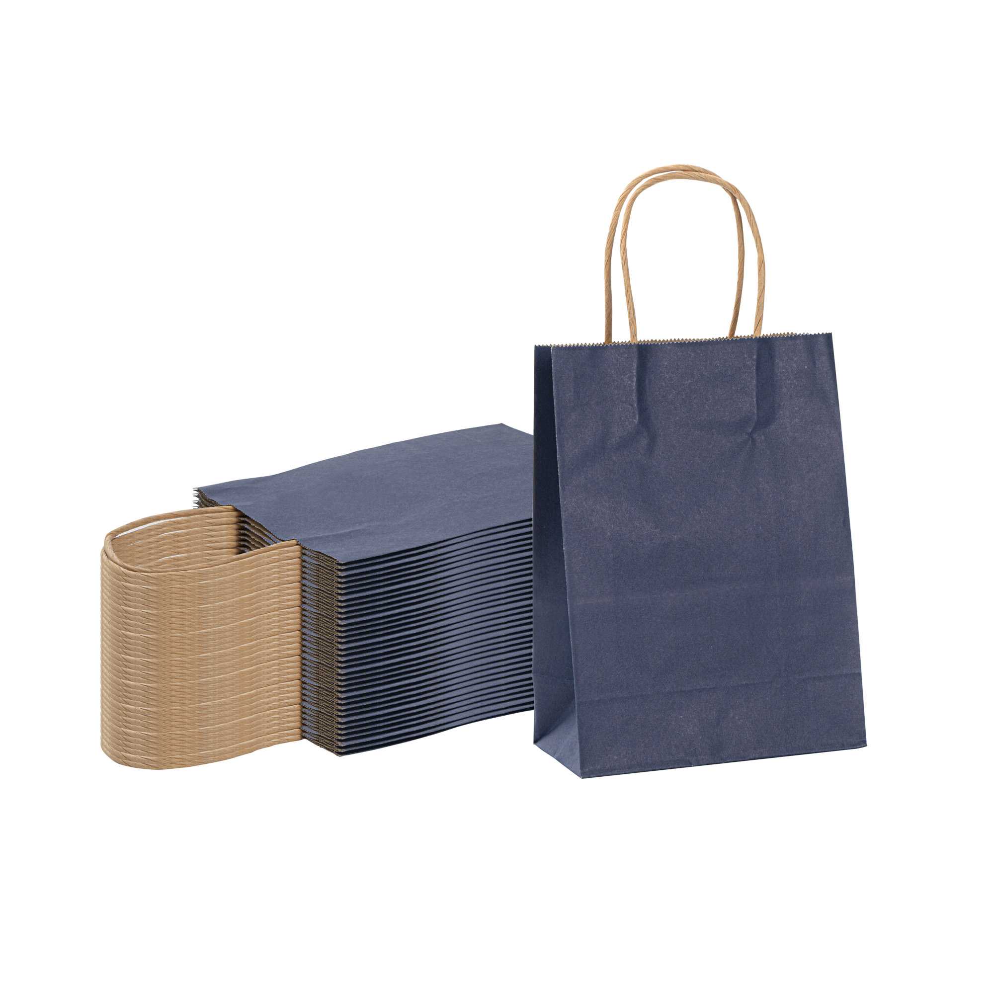 Saving Nature Dark Blue Paper Small Retail Bag - with Handles - 6" x 3 1/4" x 8 1/4" - 100 count box