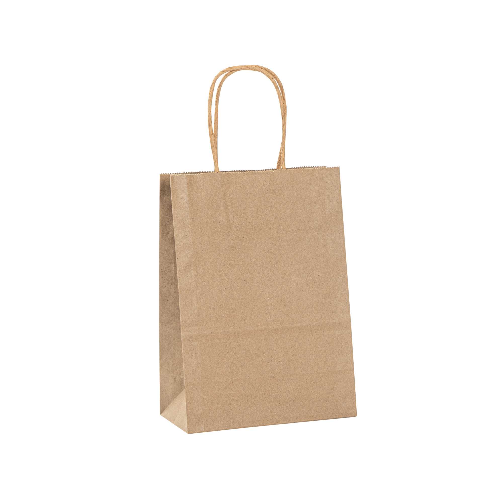 Saving Nature Kraft Paper Small Retail Bag - with Handles - 6" x 3 1/4" x 8 1/4" - 100 count box