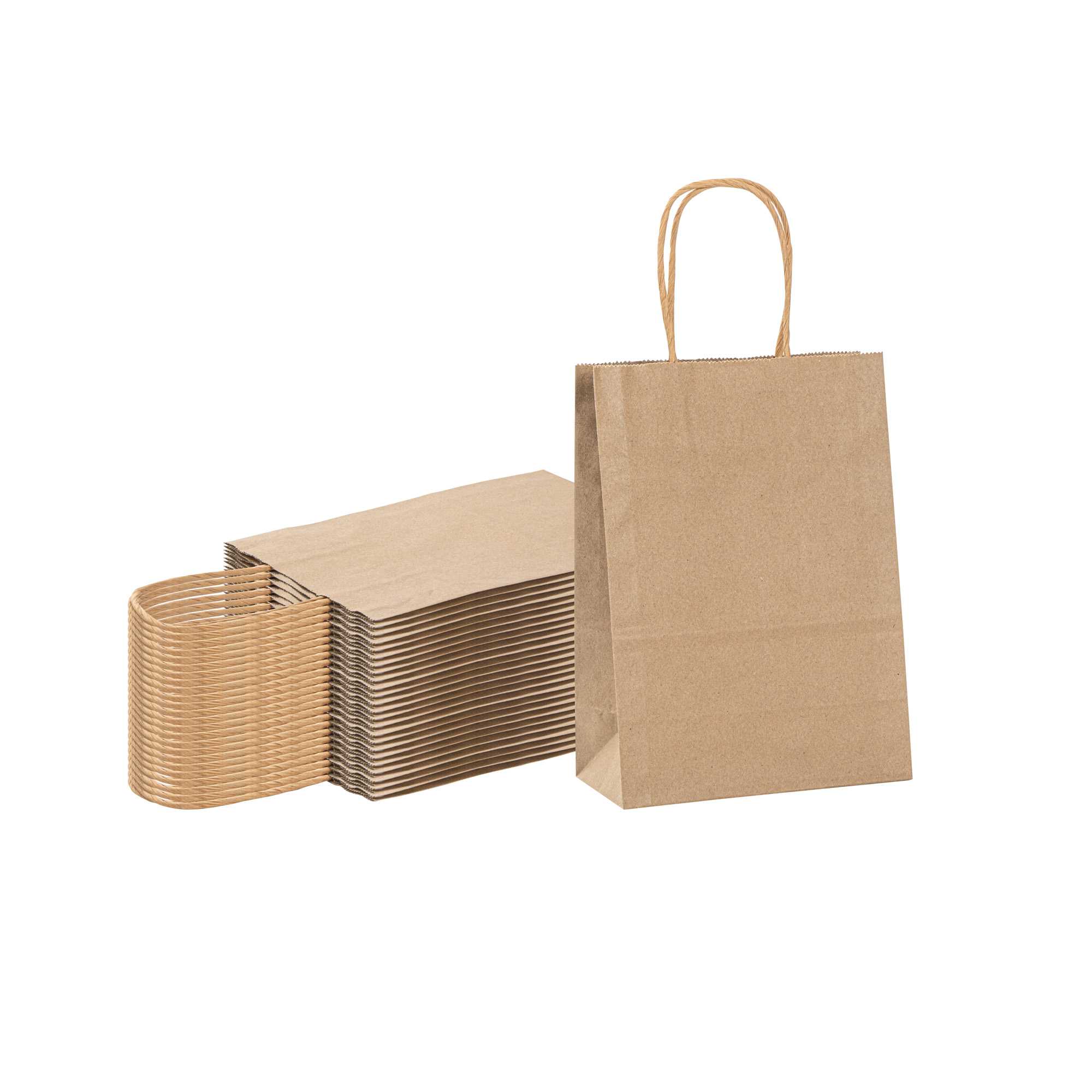 Saving Nature Kraft Paper Small Retail Bag - with Handles - 6" x 3 1/4" x 8 1/4" - 100 count box