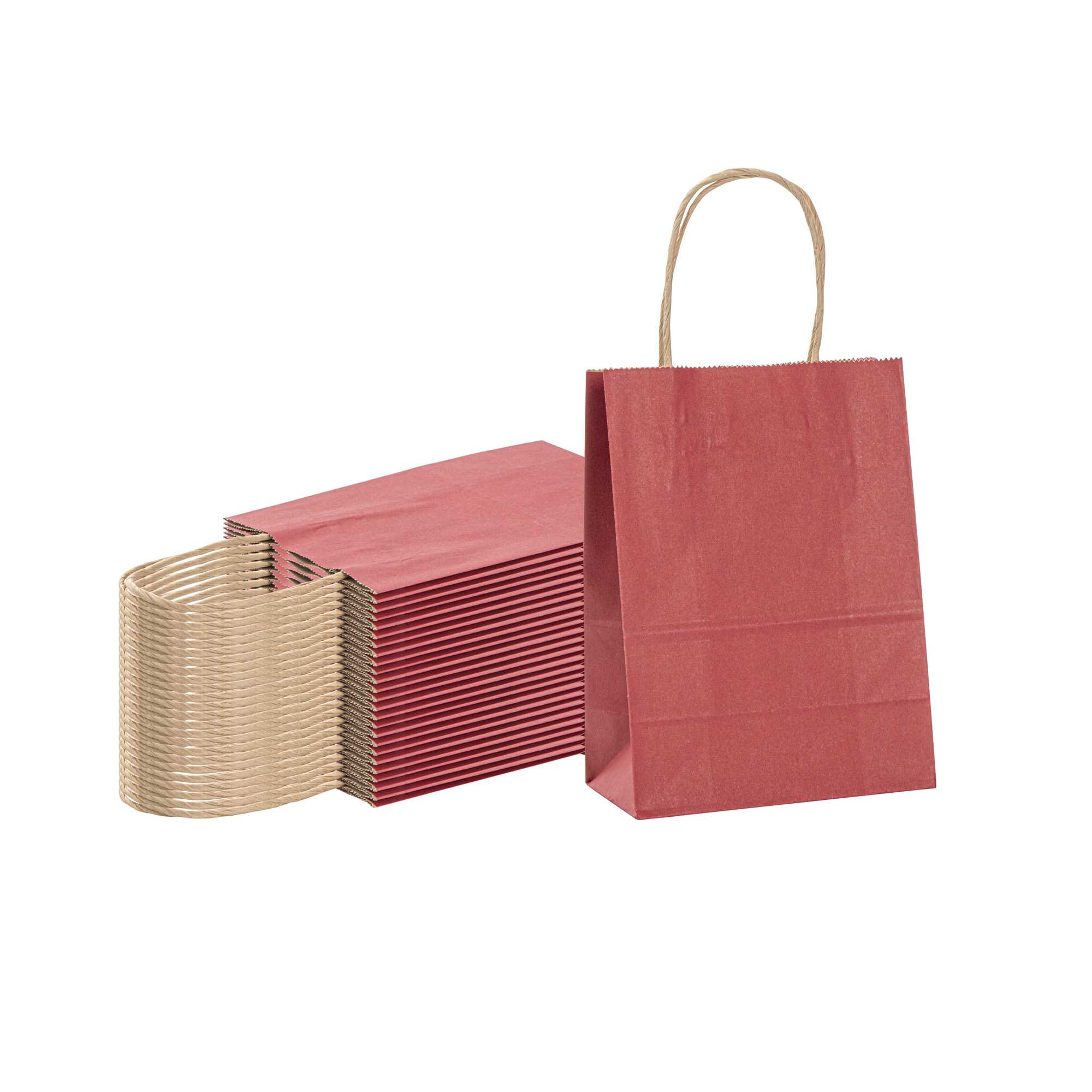 Saving Nature Red Paper Small Retail Bag - with Handles - 6" x 3 1/4" x 8 1/4" - 100 count box