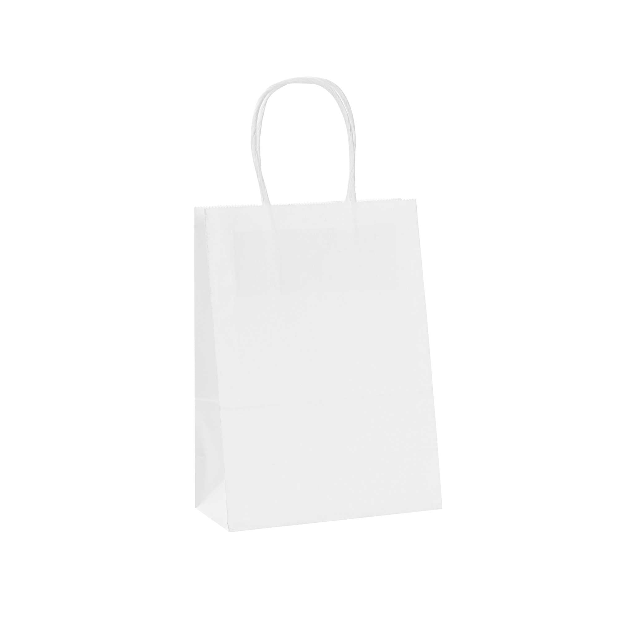 Saving Nature White Paper Small Retail Bag - with Handles - 6" x 3 1/4" x 8 1/4" - 100 count box