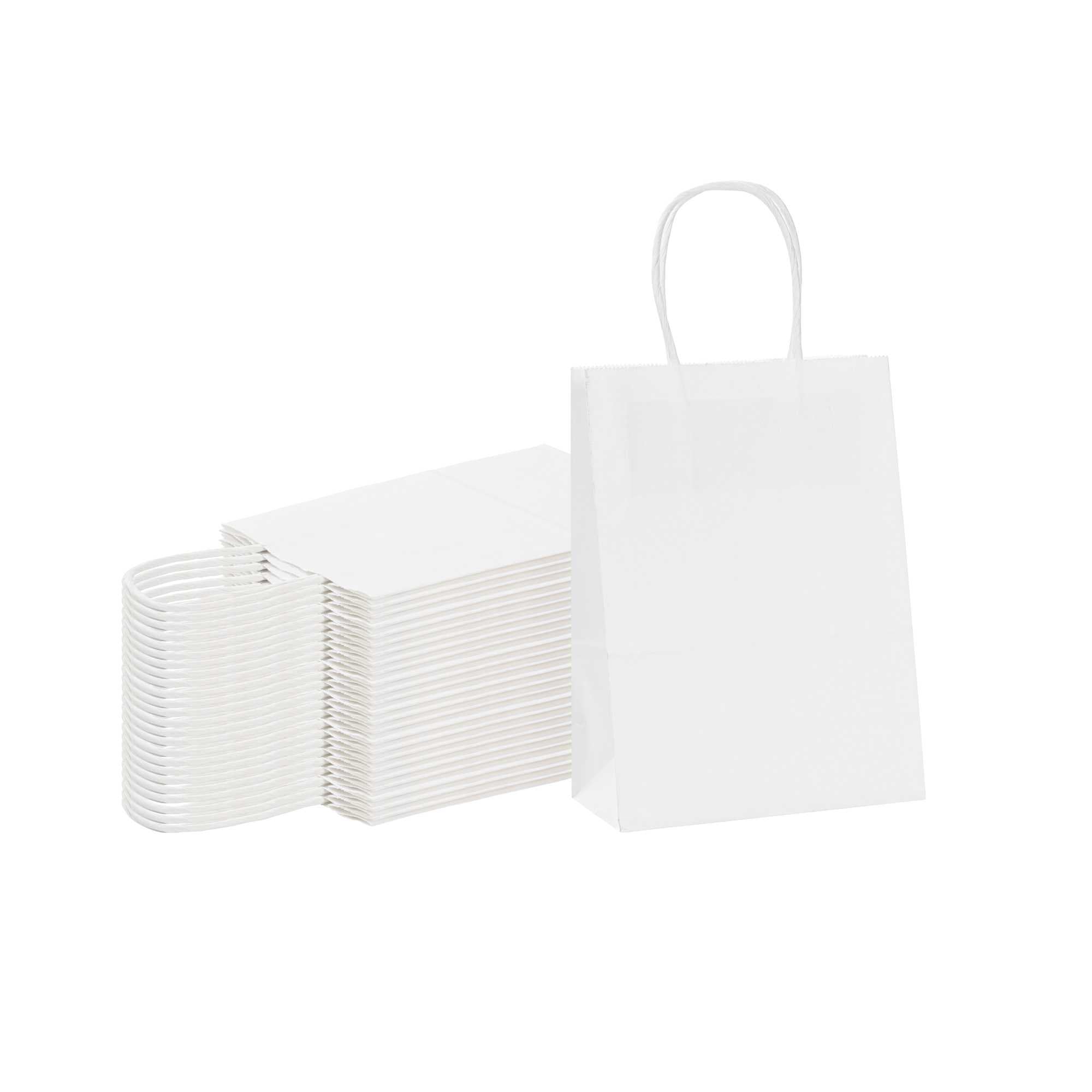 Saving Nature White Paper Small Retail Bag - with Handles - 6" x 3 1/4" x 8 1/4" - 100 count box