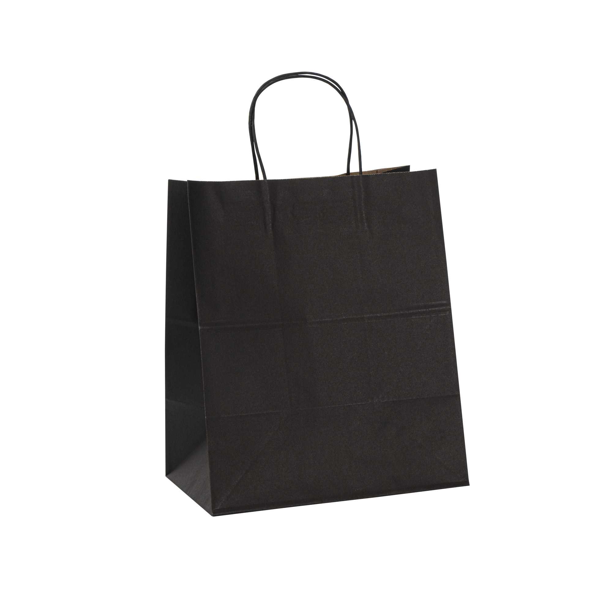 Saving Nature Black Paper Medium Retail Bag - with Handles - 10" x 6 3/4" x 12" - 100 count box