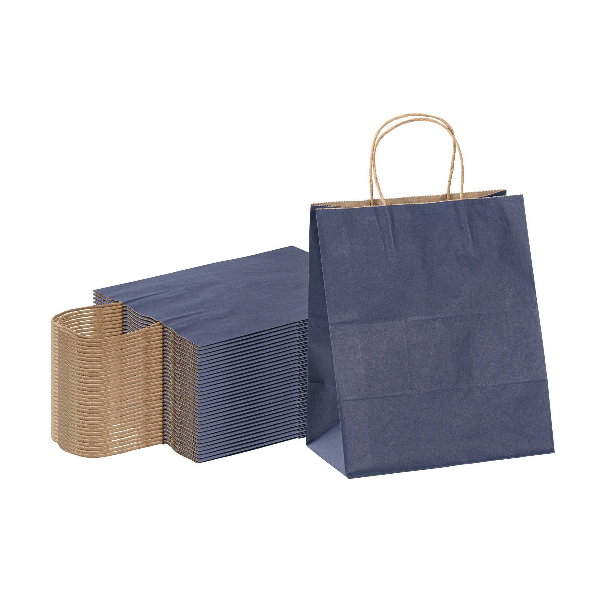 Saving Nature Dark Blue Paper Medium Retail Bag - with Handles - 10" x 6 3/4" x 12" - 100 count box