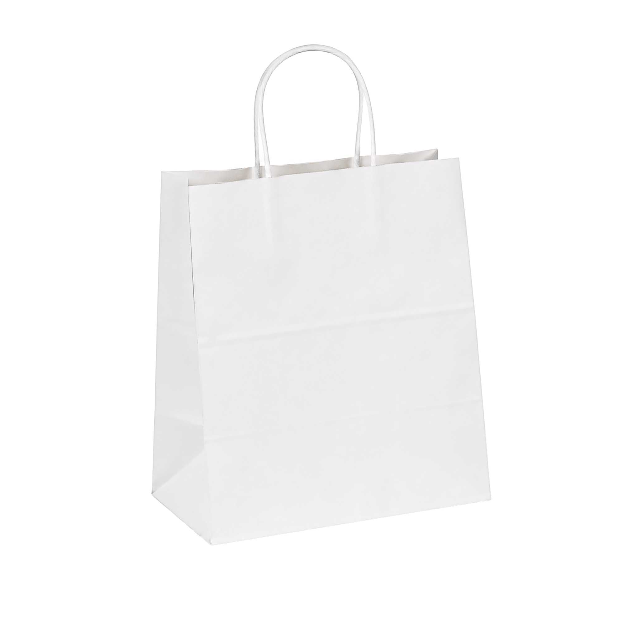 Saving Nature White Paper Medium Retail Bag - with Handles - 10" x 6 3/4" x 12" - 100 count box