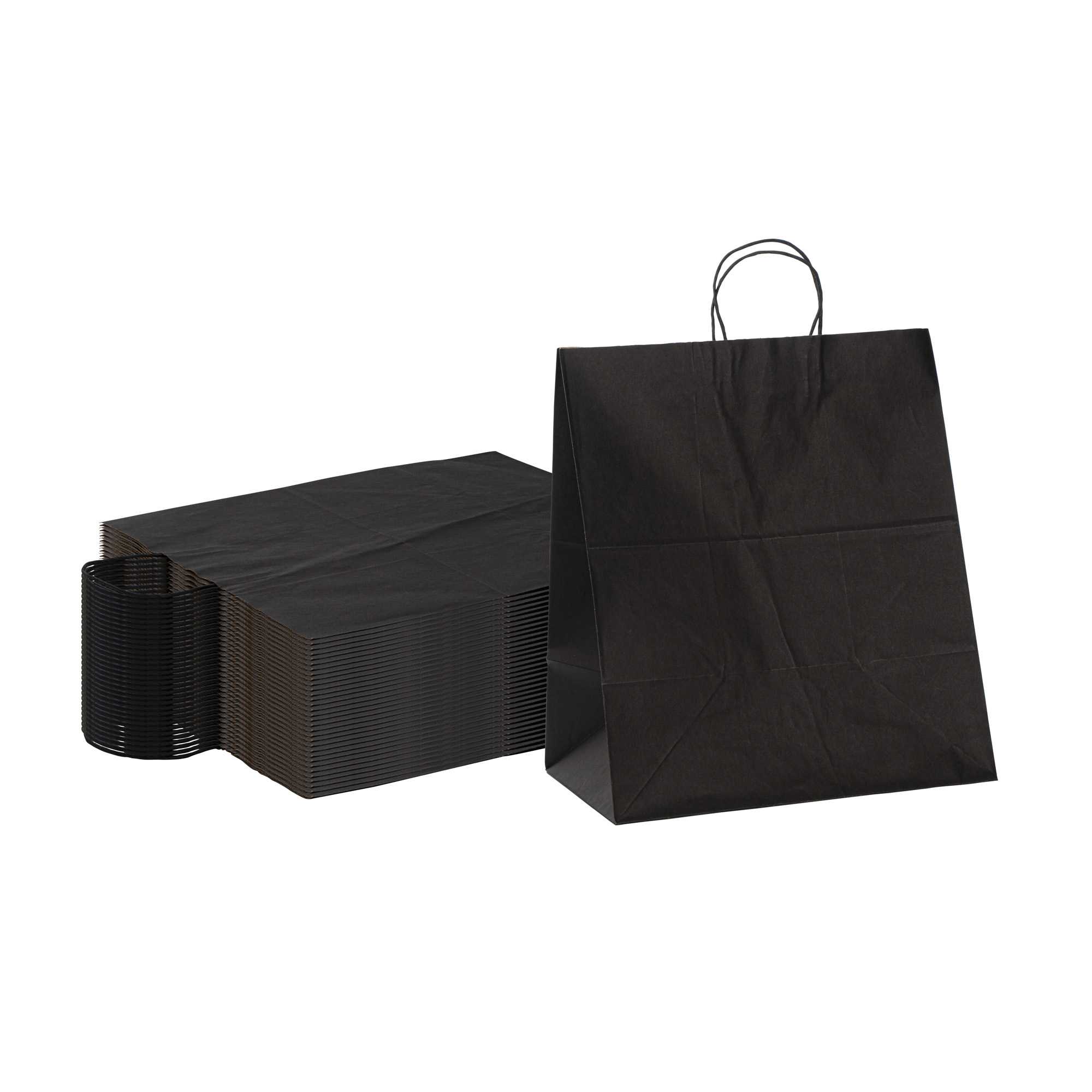 Saving Nature Black Paper Large Retail Bag - with Handles - 16" x 9 3/4" x 17 1/4" - 100 count box