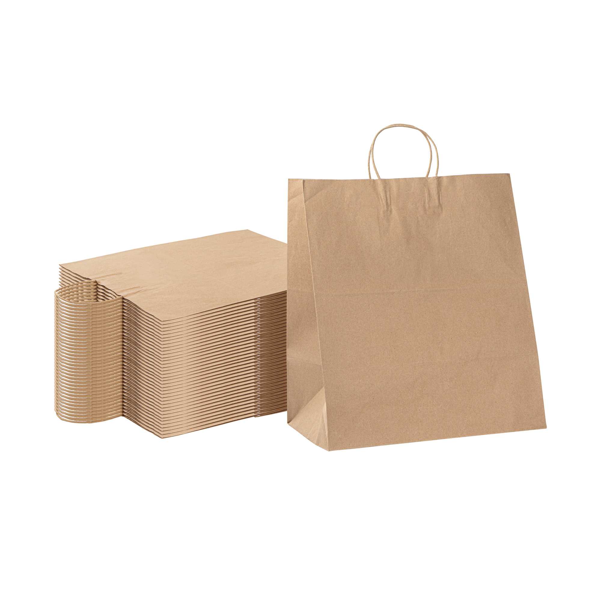 Saving Nature Kraft Paper Large Retail Bag - with Handles - 16" x 9 3/4" x 17 1/4" - 100 count box