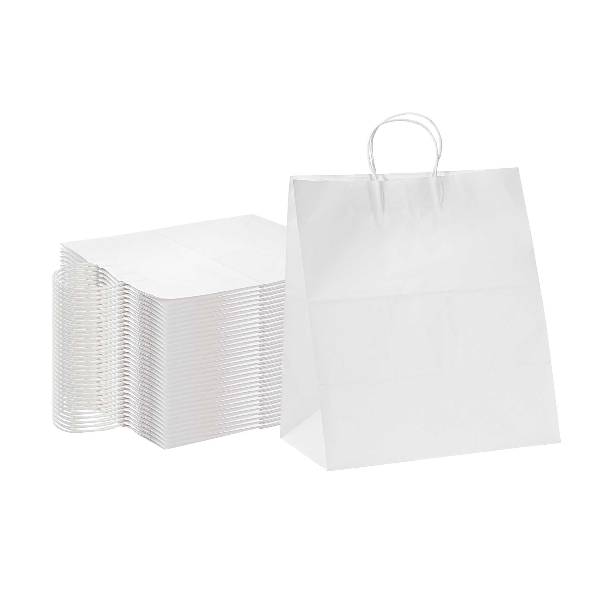 Saving Nature White Paper Large Retail Bag - with Handles - 16" x 9 3/4" x 17 1/4" - 100 count box