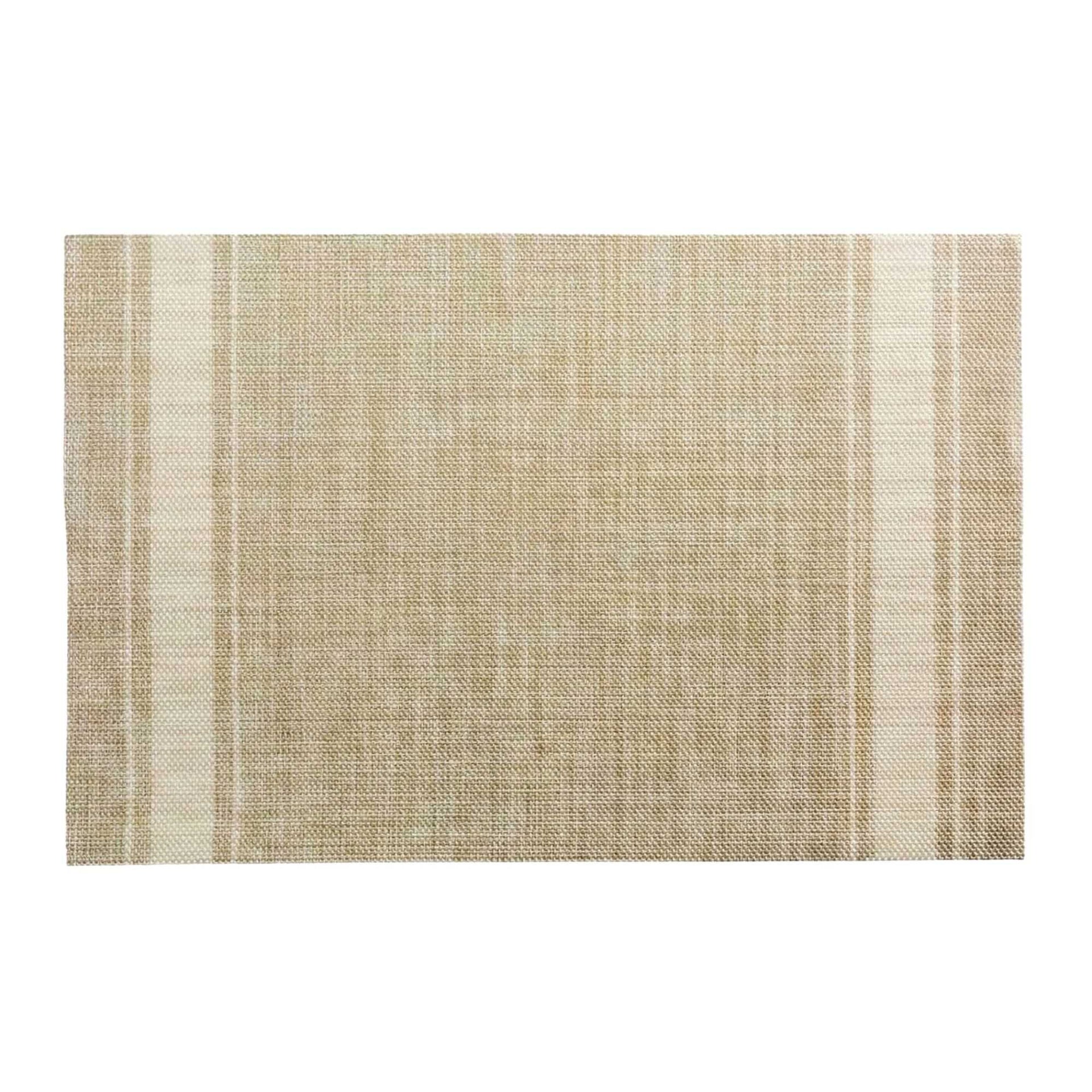 French Countryside Khaki Vinyl Woven Placemat - with Eggshell Stripe - 16" x 12" - 6 count box