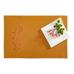 Carmel Mesh Autumn Orange Vinyl Woven Placemat - with Embroidered Blossoms - 16