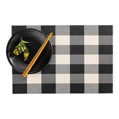 Carmel Mesh Black and White Vinyl Woven Placemat - Large Gingham - 16