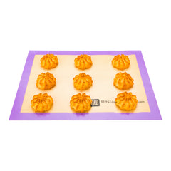 Rectangle Tan and Purple Silicone Half Size Baking Mat - Allergen Safe, Color-Coded - 11 3/4