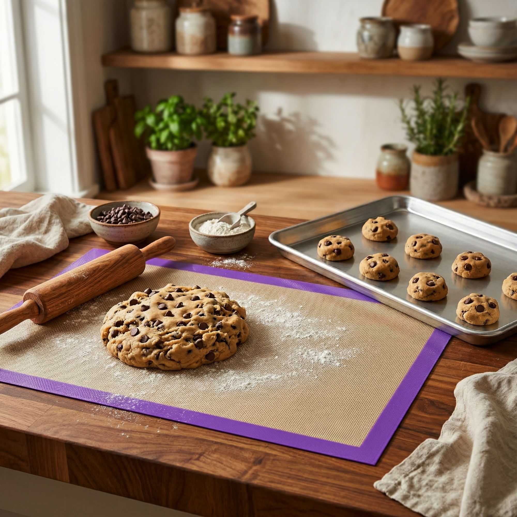 Pastry Tek Rectangle Tan and Purple Silicone Full Size Baking Mat - Allergen Safe, Color-Coded - 15 3/4" x 23 1/2" - 1 count box