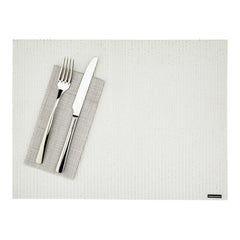 Silver Pinstripe White Vinyl Woven Placemat - with Silver Threads - 16