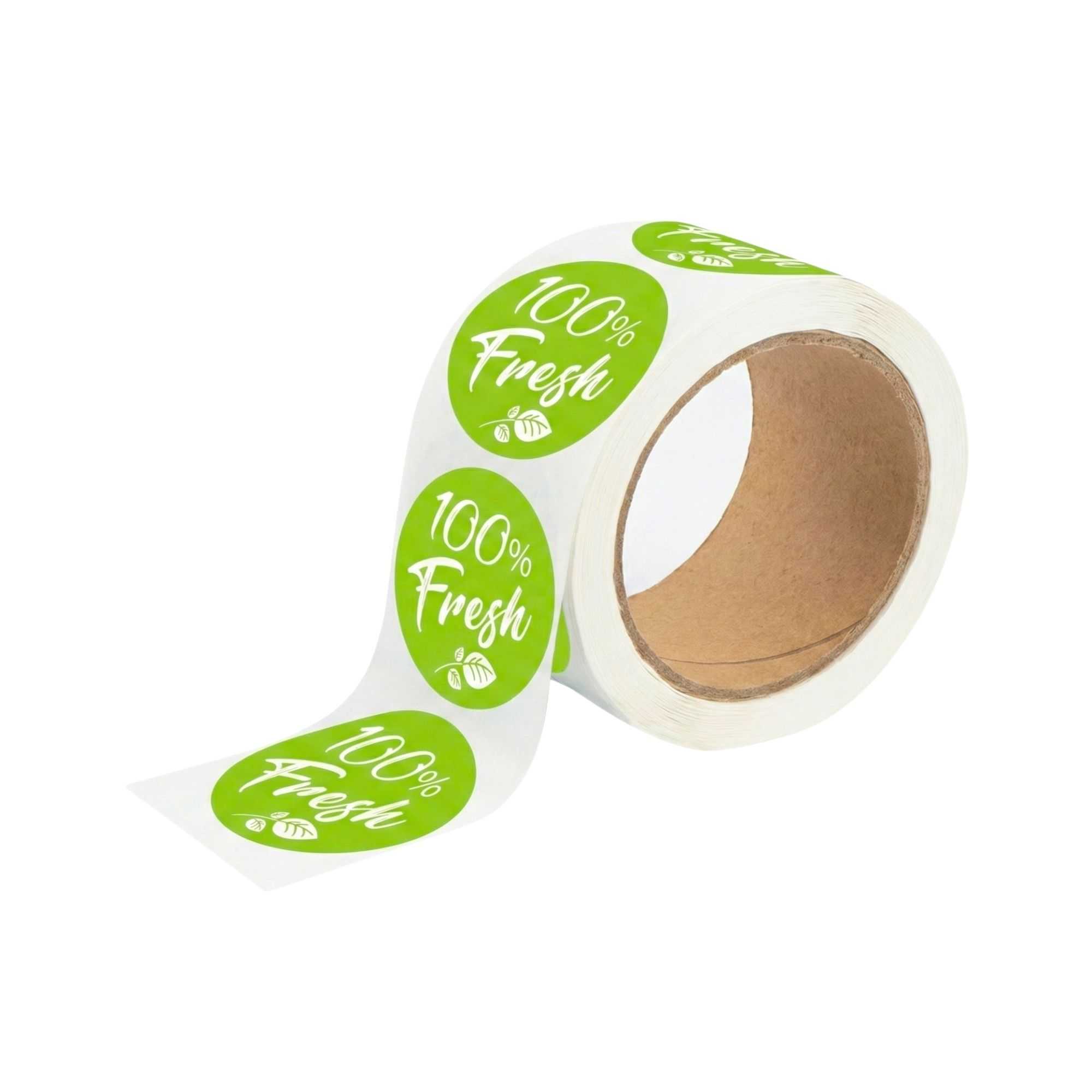 Label Tek Plastic Fresh Label - Green with White Font, Tamper-Evident - 2" x 2" - 500 count box
