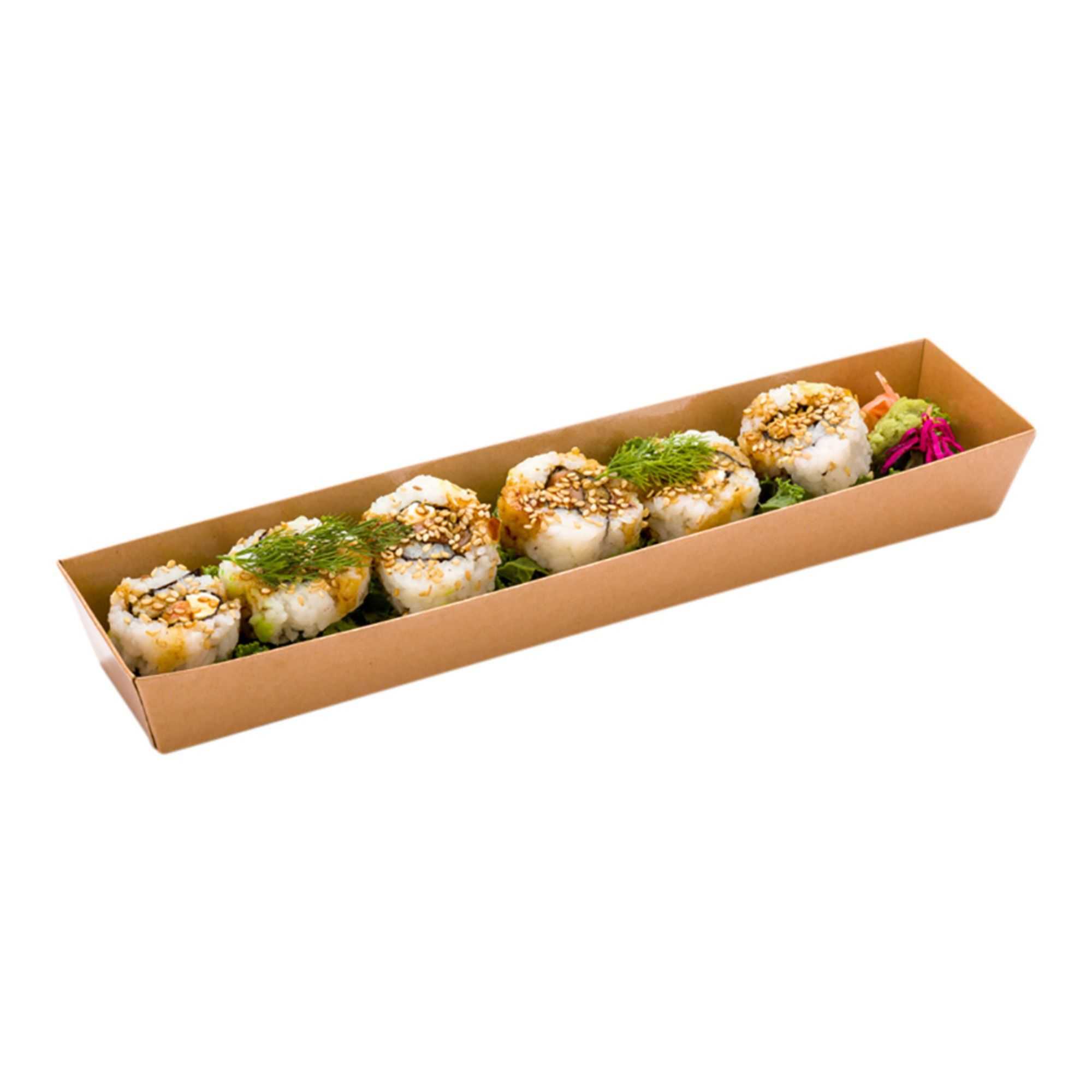 Matsuri Vision Kraft Paper Large Maki Sushi Container - 11 1/4" x 2" x 1 1/2" - 100 count box