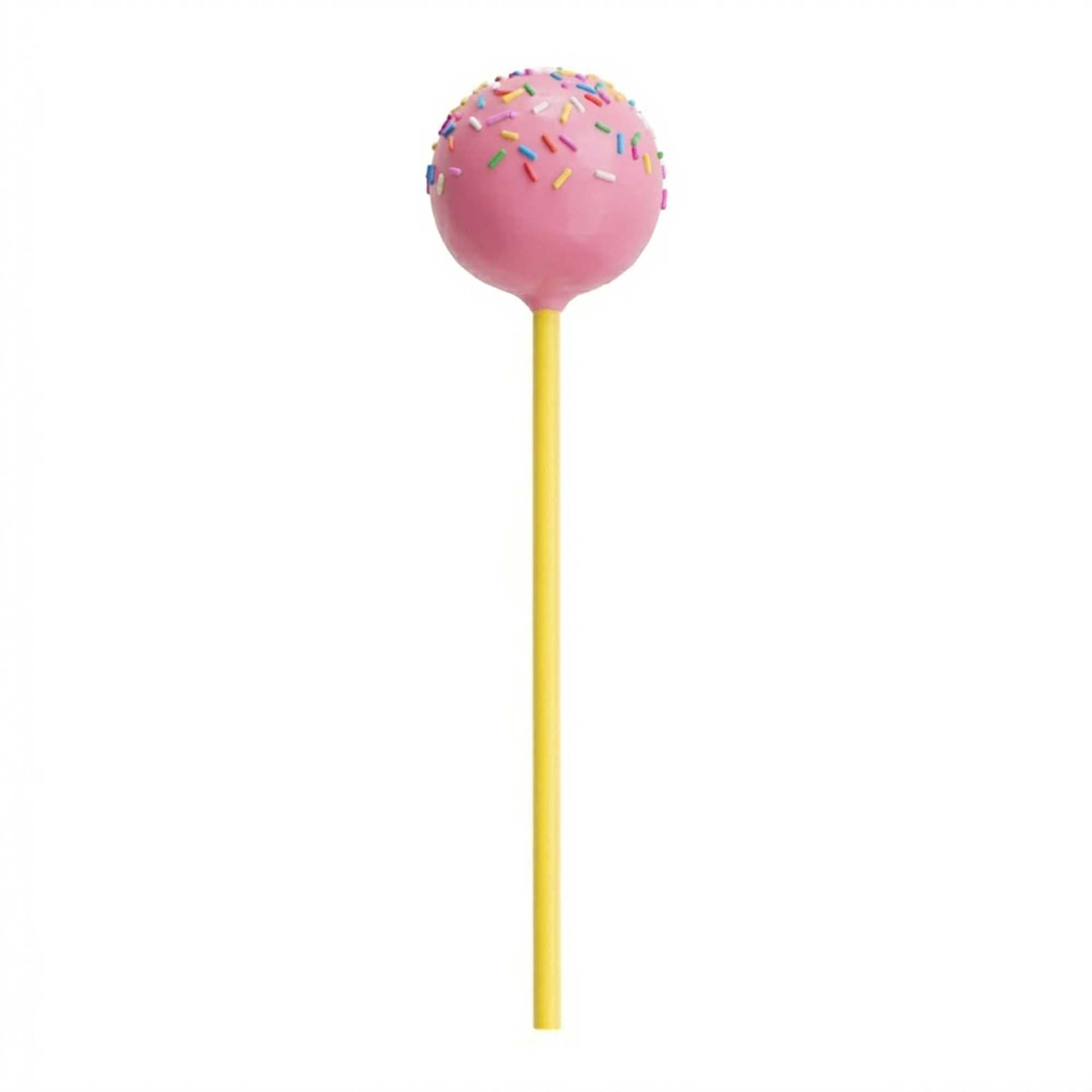 Pastry Tek Yellow Paper Cake Pop and Lollipop Stick - Biodegradable - 6" x 5/32" - 25 count box