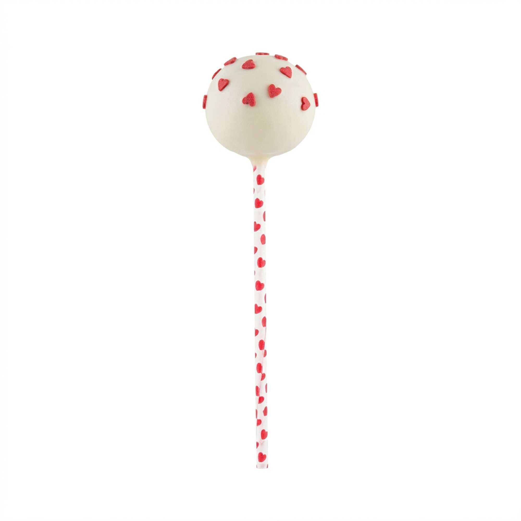 Pastry Tek Red Hearts Paper Cake Pop and Lollipop Stick - Biodegradable - 6" x 5/32" - 25 count box