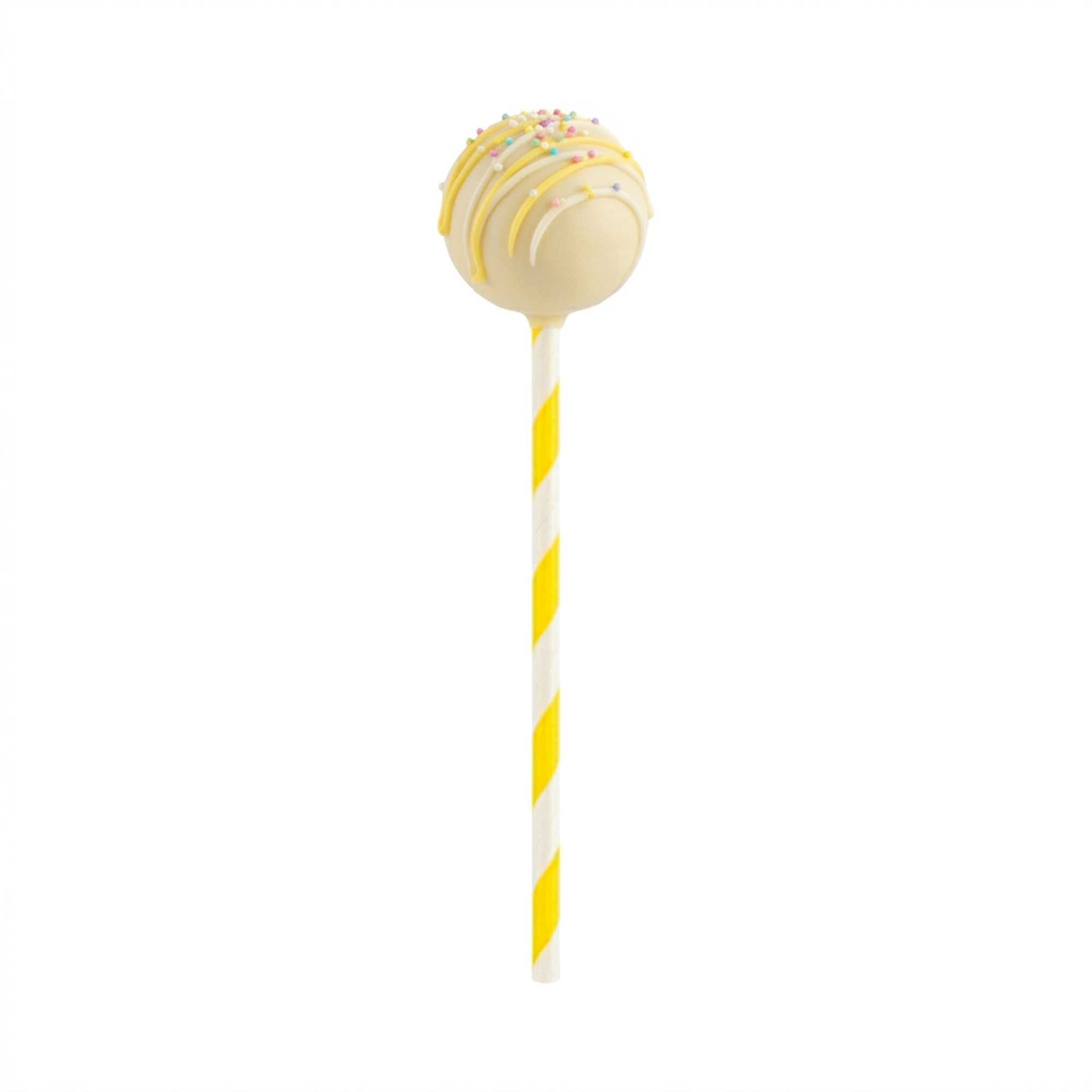 Pastry Tek Yellow Paper Cake Pop and Lollipop Stick - Spirals, Biodegradable - 6" x 5/32" - 25 count box