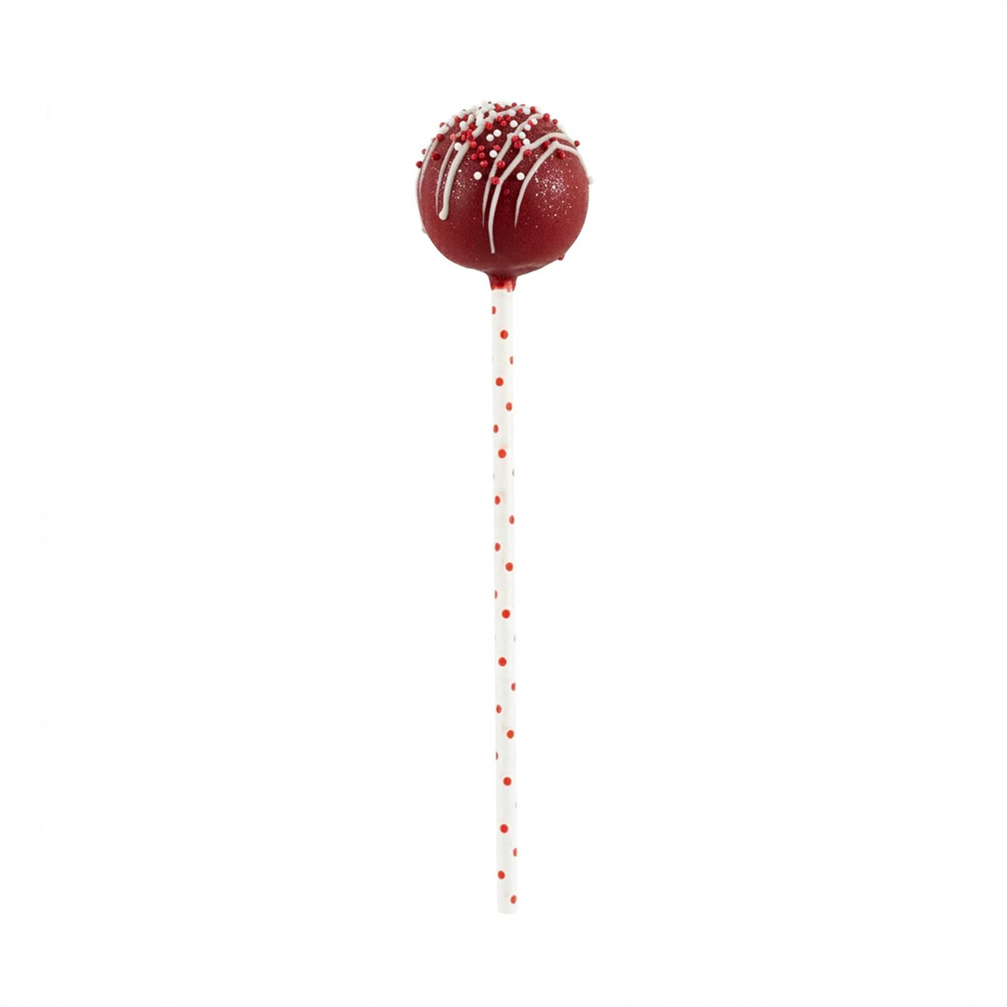 Pastry Tek Red Paper Cake Pop and Lollipop Stick - Polka Dots, Biodegradable - 6" x 5/32" - 5000 count box