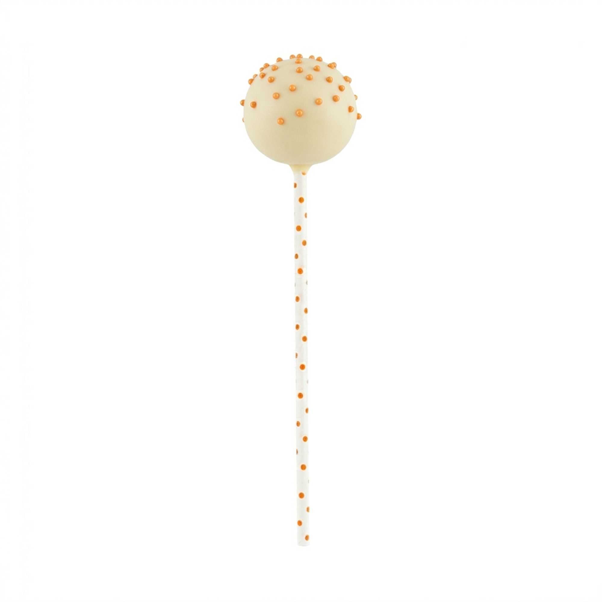 Pastry Tek Orange Paper Cake Pop and Lollipop Stick - Polka Dots, Biodegradable - 6" x 5/32" - 25 count box