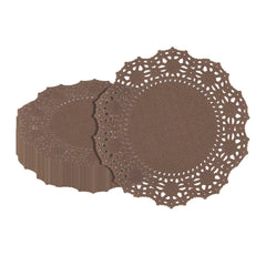 Pastry Tek Round Brown Paper Doilies - Lace - 4