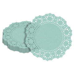 Pastry Tek Round Teal Paper Doilies - Lace - 4
