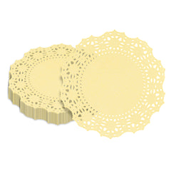 Pastry Tek Round Yellow Paper Doilies - Lace - 4