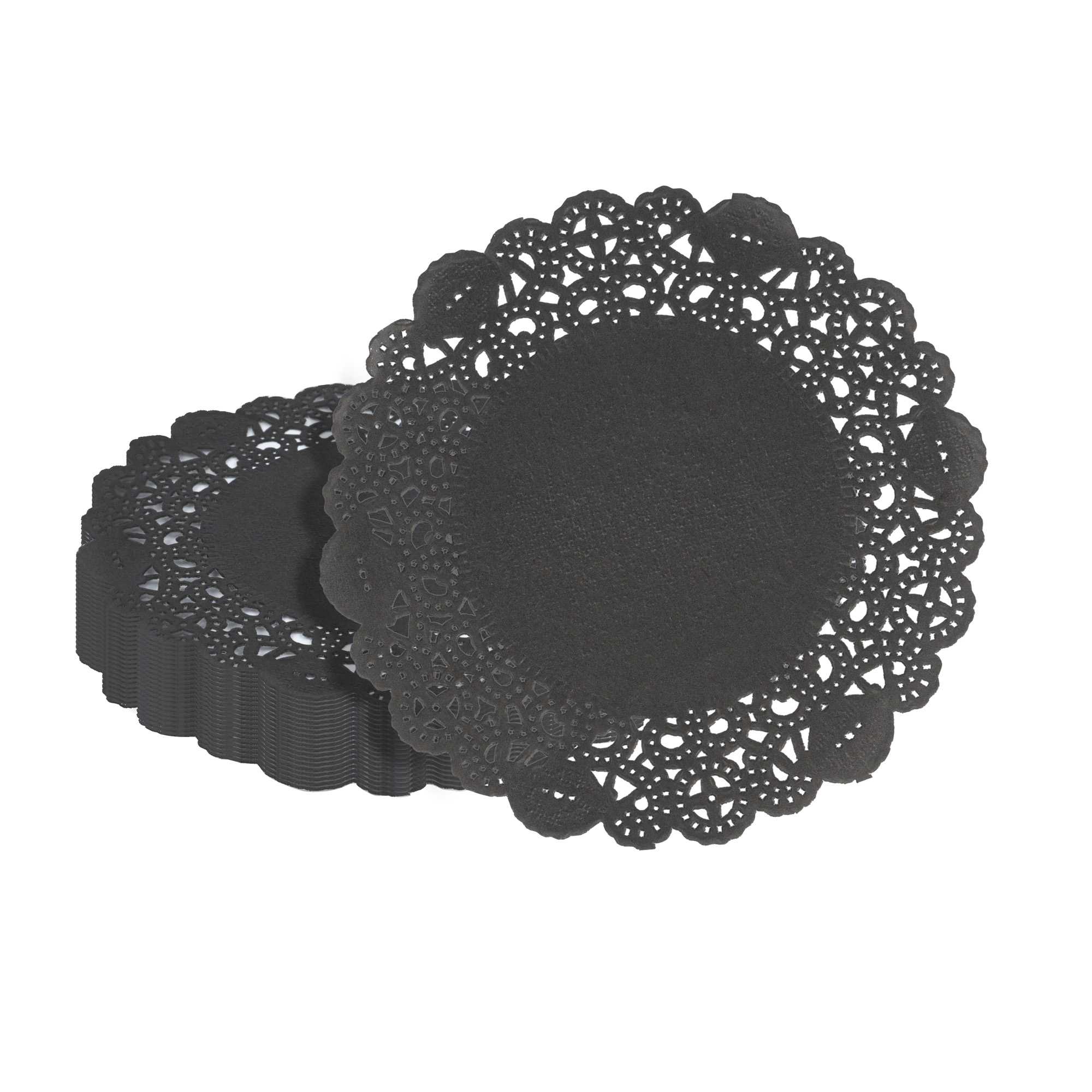 Pastry Tek Round Black Paper Doilies - Lace - 6" x 6" - 4000 count box