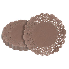 Pastry Tek Round Brown Paper Doilies - Lace - 6