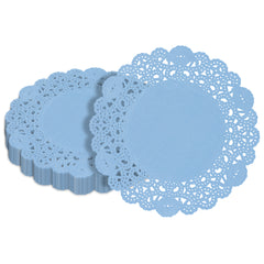 Pastry Tek Round Sky Blue Paper Doilies - Lace - 6
