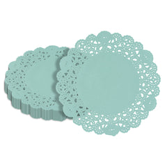 Pastry Tek Round Teal Paper Doilies - Lace - 6