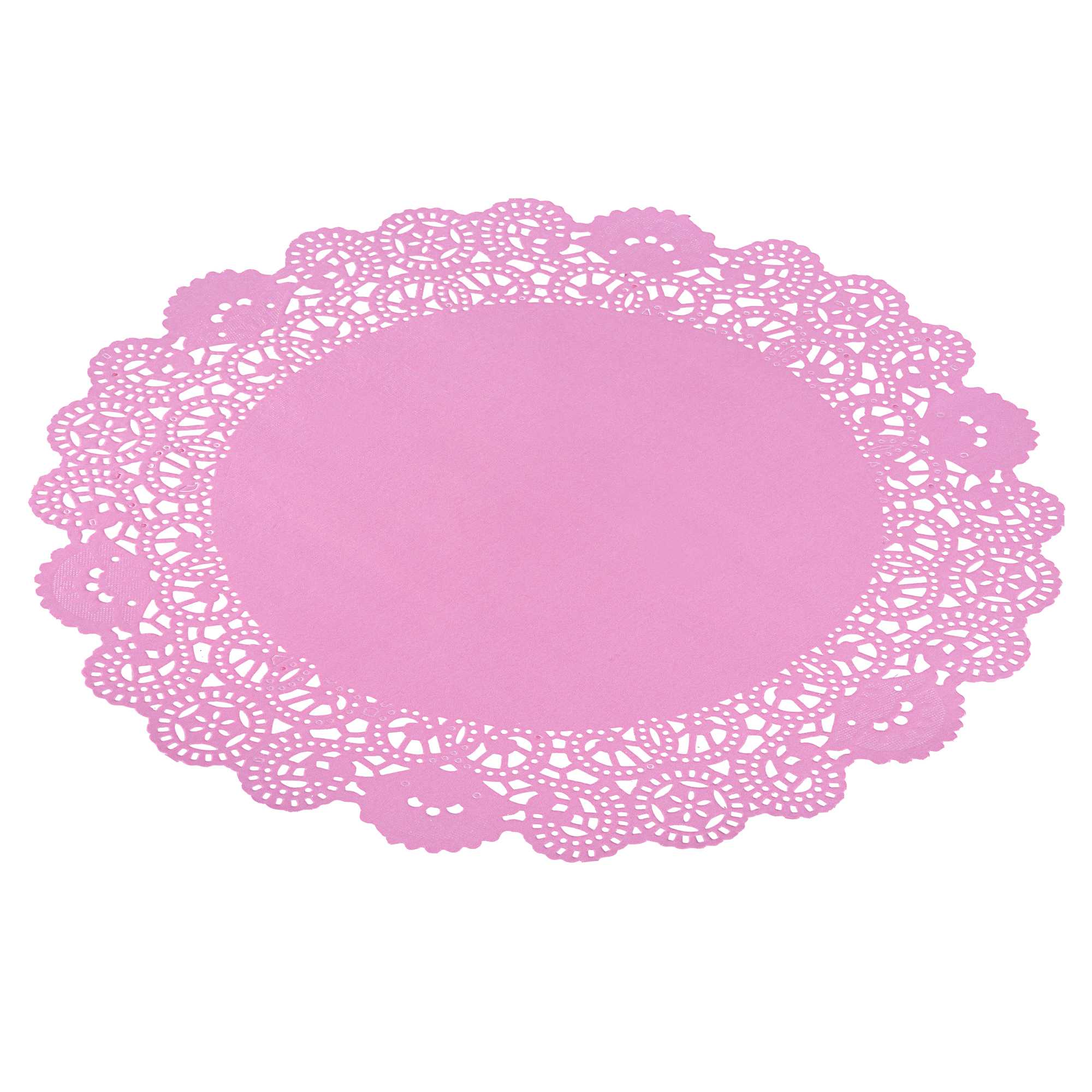 Pastry Tek Round Pink Paper Doilies - Lace - 12" x 12" - 4000 count box