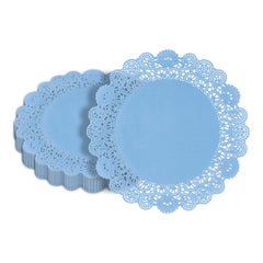 Pastry Tek Round Sky Blue Paper Doilies - Lace - 12