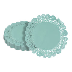 Pastry Tek Round Teal Paper Doilies - Lace - 12