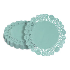 Pastry Tek Round Teal Paper Doilies - Lace - 12