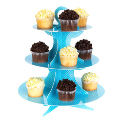 Pastry Tek Turquoise Cardboard Cupcake Stand - 3-Tier, White Polka Dots - 13 1/2